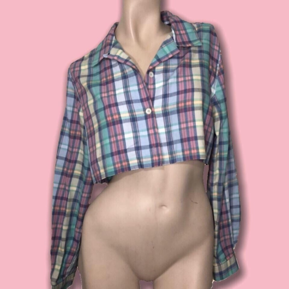 Vintage 90s pastel plaid cropped Longsleeve